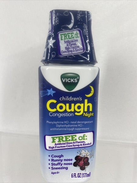 Vicks Children's Cough & Congestion Night Relief Grape Syrup 6 oz 9/24 COMBINE S