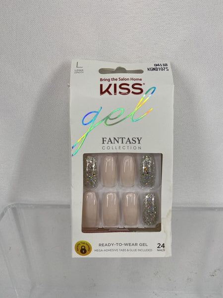 #84118 Kiss Gel Fantasy Press-On Long Nails KGND107S pearl pink & silver glitter