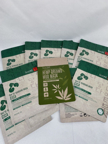 (11) Soo'AE Hanbang Mask CICA Soothing Calming Herb Sheet & Hemp Dreams Mud Mask