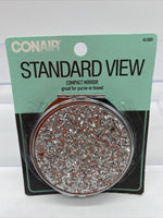 Conair Standard View Compact Double Mirror Glitter Silver Travel Purse Compact