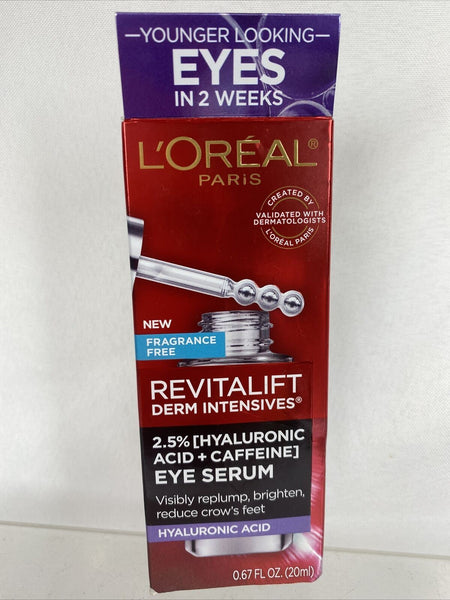 L'Oreal Revitalift Derm Intensives 2.5% Hyaluronic Acid Caffeine Eye Serum .67oz