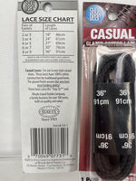 (2)  Shoe Gear 36” Casual Shoelaces - Glazed Cotton Round BLACK 8-9 Eyelets