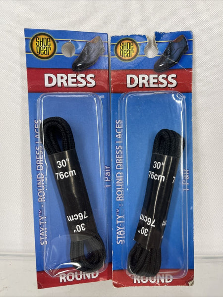 (2)  BLACK 30"  Stay-Ty Round Dress Shoe Laces Item# 16B Eye Shoe Gear