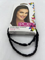 Black Pop Double Braid Headband R2 Ebony Hairdo Dark 1 Hair Band Festival Rave