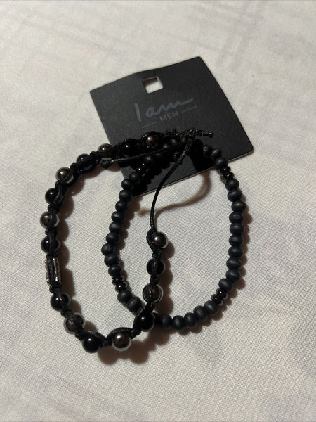 I Am Men Black Rope Bracelet Wrist Adjustable Knotted ￼silver Black Bead Tie