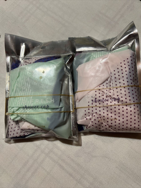 (2) So Fresh Shower Caps  Hello Crush￼ Pink Purple Polka Dot Mint ￼2pk