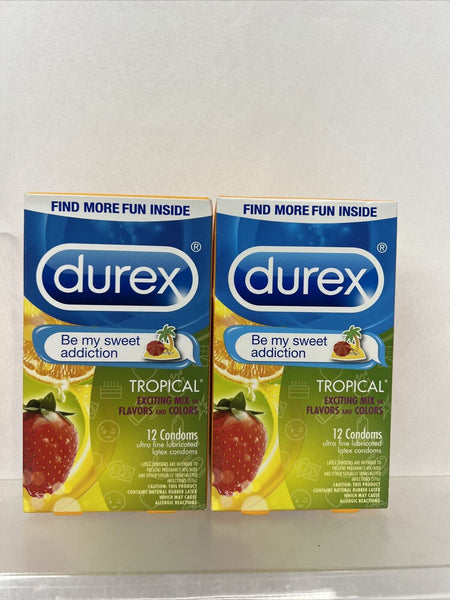 2) Durex Tropical Ultra-Fine Flavored Lubricated Latex Condoms, 12 ct Face Plant 2) Durex Tropical Ultra-Fine Flavored Lubricated Latex Condoms, 12 ct Face Plant