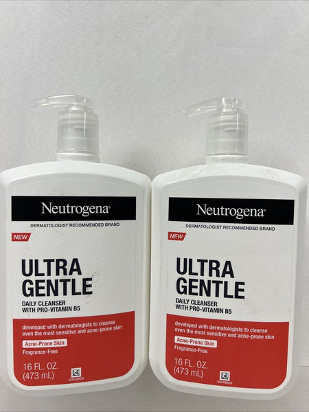 (2) Neutrogena Ultra Gentle Daily Cleanser Acne Prone Skin Pro-Vitamin B5 16oz