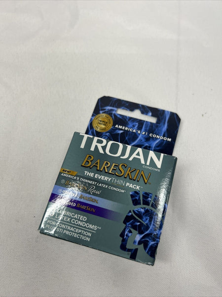 Trojan Bareskin EveryThin 3-Pack Condoms Bareskin Raw Original Studded 10/24