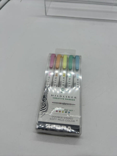 Zebra Mildliner Brush Pen & Marker Fluorescent 5-pk Double Sided Highlighter