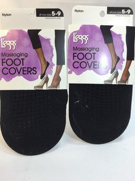(2) 5-9 L'eggs 2Pk Seamless Nylon Massaging Foot Covers Black Sock