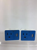(2) Tinytek Surge Protector 3 PRONG WALL & Usb Adapter Blue Outlet Charge