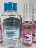 (9) Garnier Gift Set Micellar Cleansing Water Remover 3.4oz Rose Facial Mist