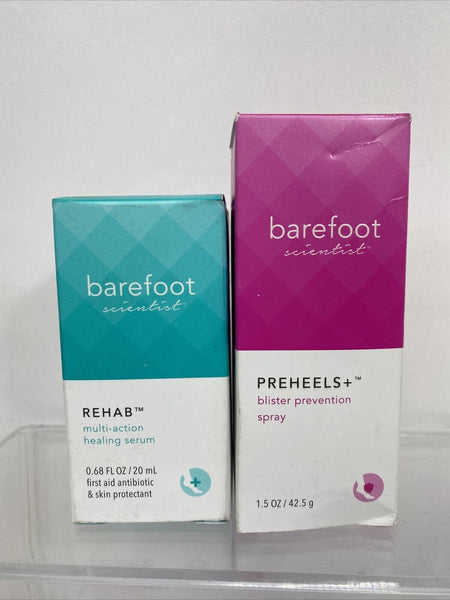 (2) Barefoot Scientist PREHEELS Blister PREVENTION Spray & Rehab Healing Serum