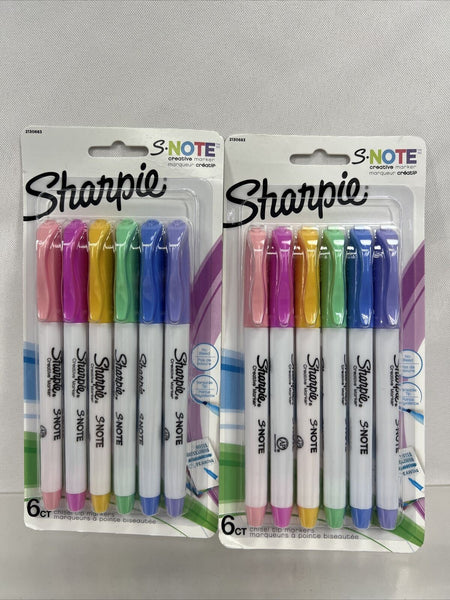 (2) Sharpie S•note 6 Ct Creative Marker Precise Broad Lines Versatile 2-in-1 Tip