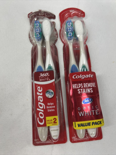 (2) Colgate 360 Optic White Whitening Toothbrush Removes Stain, Soft 2pk