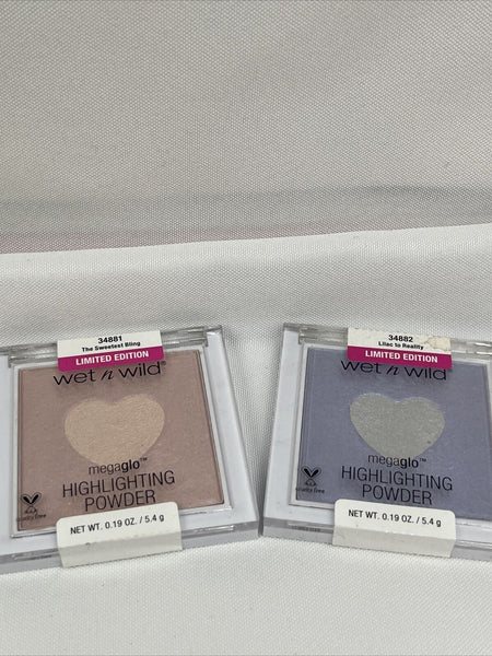 (2) Wet n Wild MegaGlo Highlighting Powder Lilac To Reality Sweetest Bling Heart