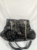 Betsey Johnson Black Sequin Braided Gold Chain Sequin Shoulder Bag Snap Purse
