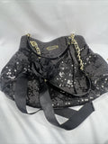 Betsey Johnson Black Sequin Braided Gold Chain Sequin Shoulder Bag Snap Purse