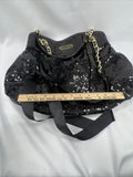Betsey Johnson Black Sequin Braided Gold Chain Sequin Shoulder Bag Snap Purse