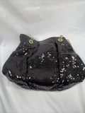 Betsey Johnson Black Sequin Braided Gold Chain Sequin Shoulder Bag Snap Purse