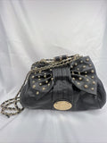 NEW bebe Black Bow Accent Purse Gold Stud Braided Chain Shoulder Bag Clutch Adj.