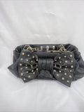 NEW bebe Black Bow Accent Purse Gold Stud Braided Chain Shoulder Bag Clutch Adj.