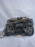 NEW bebe Black Bow Accent Purse Gold Stud Braided Chain Shoulder Bag Clutch Adj.