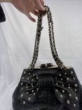 NEW bebe Black Bow Accent Purse Gold Stud Braided Chain Shoulder Bag Clutch Adj.