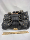 NEW bebe Black Bow Accent Purse Gold Stud Braided Chain Shoulder Bag Clutch Adj.
