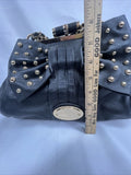 NEW bebe Black Bow Accent Purse Gold Stud Braided Chain Shoulder Bag Clutch Adj.
