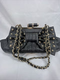 NEW bebe Black Bow Accent Purse Gold Stud Braided Chain Shoulder Bag Clutch Adj.