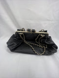 NEW bebe Black Bow Accent Purse Gold Stud Braided Chain Shoulder Bag Clutch Adj.