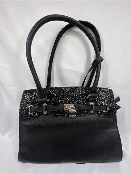 Apt 9 Black￼ Purse Shoulder Bag Strap Zippers Glitter Accent
