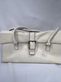 BCBG Cream Beige Purse Shoulder Bag Buckle Accent 3 Compartment Leather