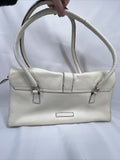 BCBG Cream Beige Purse Shoulder Bag Buckle Accent 3 Compartment Leather
