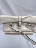 BCBG Cream Beige Purse Shoulder Bag Buckle Accent 3 Compartment Leather