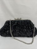 Ruffle Black￼ Purse Shoulder Bag Strap Silver Chain Ruffle Accent