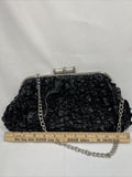 Ruffle Black￼ Purse Shoulder Bag Strap Silver Chain Ruffle Accent