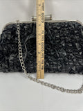 Ruffle Black￼ Purse Shoulder Bag Strap Silver Chain Ruffle Accent