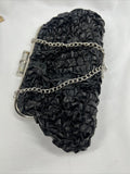 Ruffle Black￼ Purse Shoulder Bag Strap Silver Chain Ruffle Accent