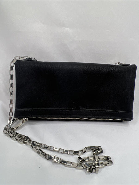 Express Black￼ Purse Folds To Clutch Shoulder Bag Silver Chain Zipper Magnet