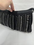 Cache Black￼ Purse Clutch D For Shoulder Strap Zipper rhinestone chain embellish