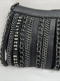 Cache Black￼ Purse Clutch D For Shoulder Strap Zipper rhinestone chain embellish