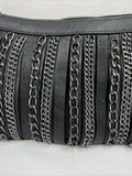 Cache Black￼ Purse Clutch D For Shoulder Strap Zipper rhinestone chain embellish