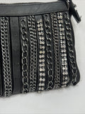 Cache Black￼ Purse Clutch D For Shoulder Strap Zipper rhinestone chain embellish
