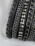 Cache Black￼ Purse Clutch D For Shoulder Strap Zipper rhinestone chain embellish