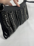 Cache Black￼ Purse Clutch D For Shoulder Strap Zipper rhinestone chain embellish