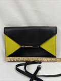 R & J Black￼ Yellow Purse Fold Clutch Shoulder Strap ? Magnet Closure Envelope
