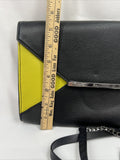 R & J Black￼ Yellow Purse Fold Clutch Shoulder Strap ? Magnet Closure Envelope